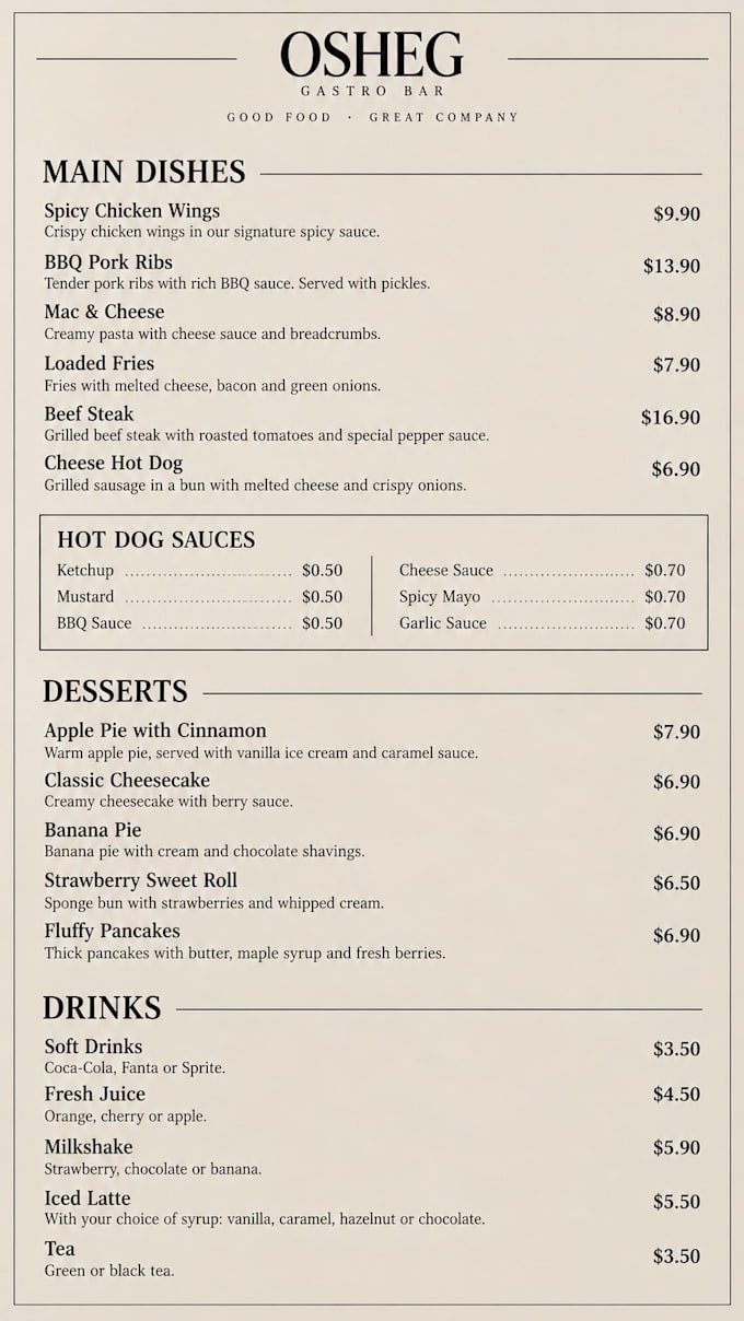 redesign your restaurant or cafe menu