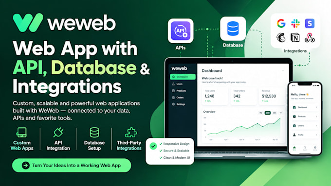 build your weweb web app with api, database and integrations