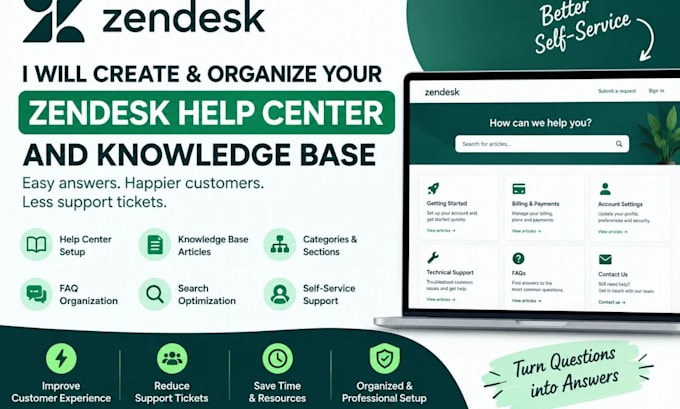 create professional zendesk help center and knowledge base, help desk website