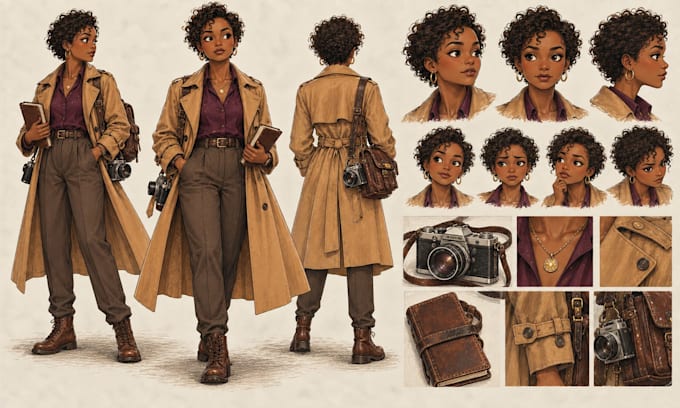 design a professional character reference sheet