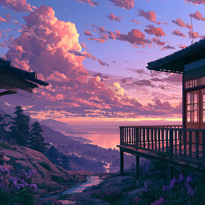 anime style character and background illustration