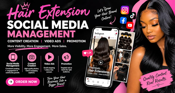 do hair extension social media management content creation video ads promotion