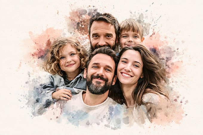 make watercolor family portrait