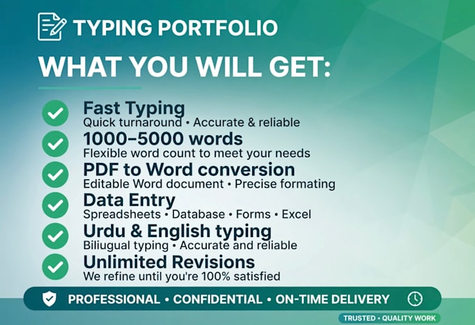 do fast typing, data entry, english to urdu translation