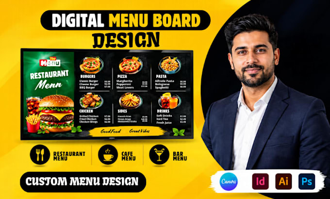 design digital menu board, restaurant menu and animated tv menu