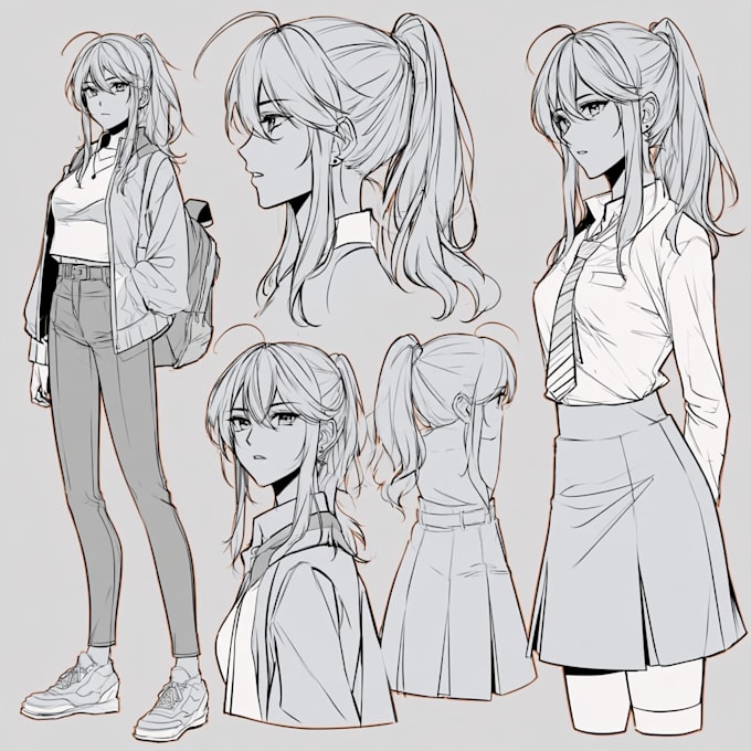draw anime character reference sheet for your oc,