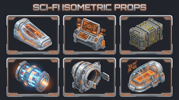 design hand painted sci fi 2d game assets and UI elements