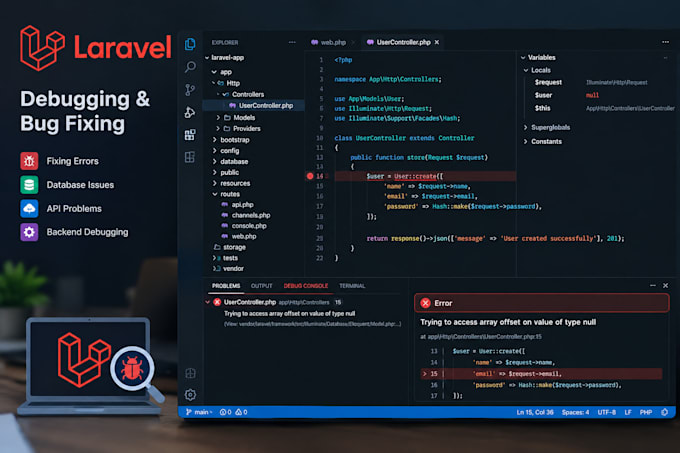 fix PHP laravel bugs, API, and backend issues
