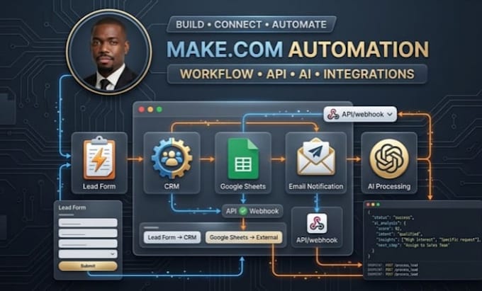 makecom automation setup, workflow integration and business process automation