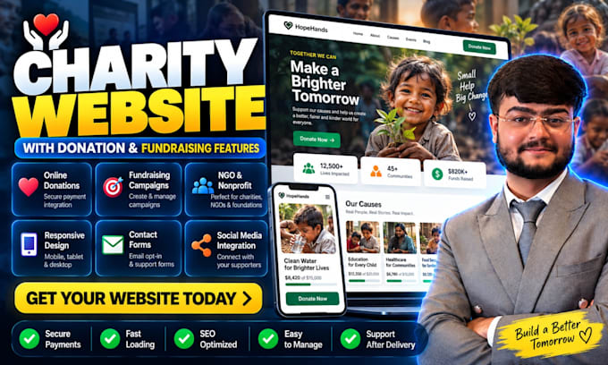 build charity website with donation and fundraising features