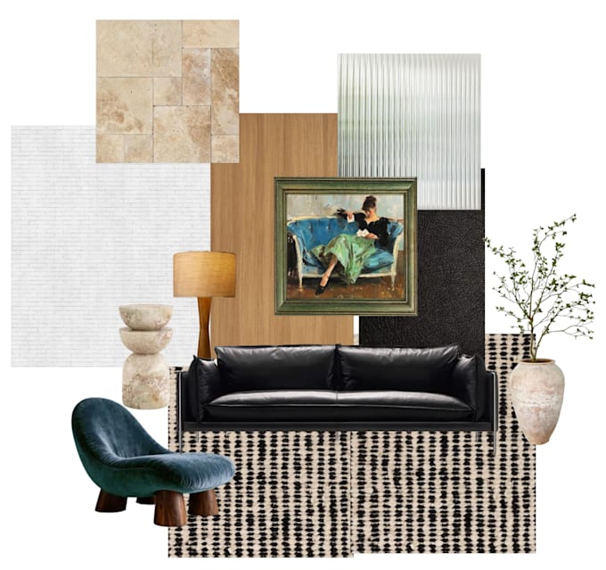 create interior design mood board, layout and shoppinglist