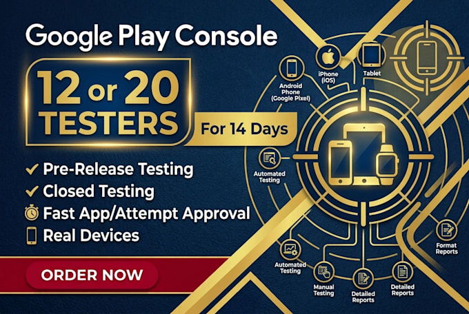 provide 12 google play testers for android app closed testing