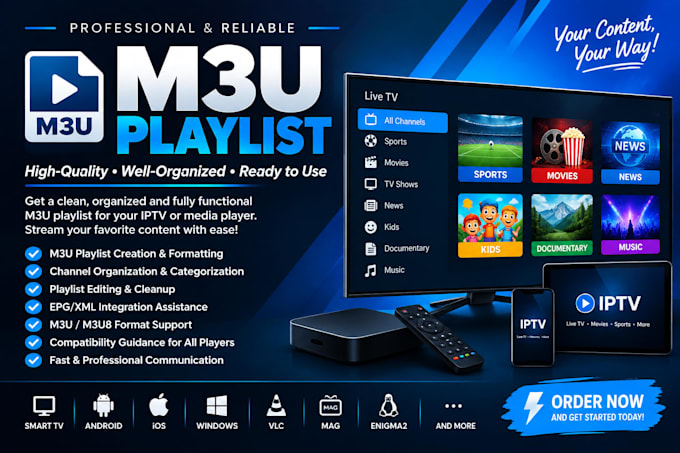 setup high quality restream connection, m3u playlist, strong 8k with panel