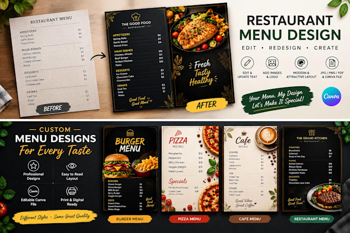 design, edit, or redesign restaurant food menus in canva