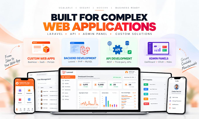 develop custom laravel web application, API and backend