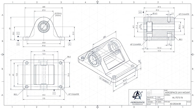 design aerospace part, uav, aircraft and drone components with 3d rendering