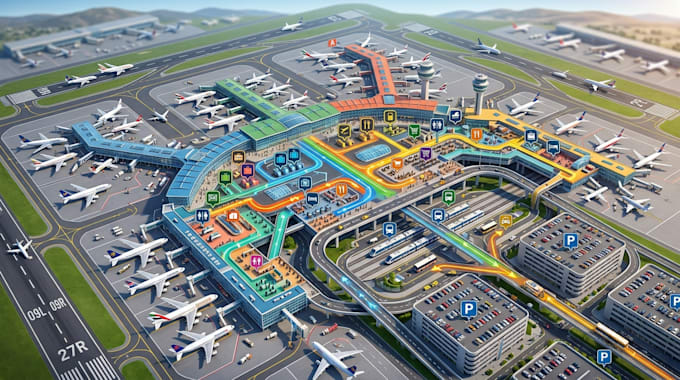 create airport map, terminal map, transportation hub and wayfinding map