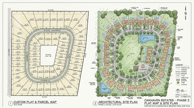 draw custom plat and parcel map illustration and architectural site plan
