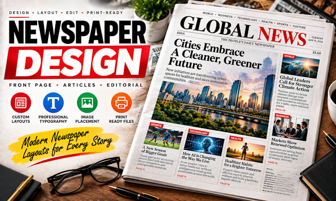 design newspaper front page news article  editorial layout