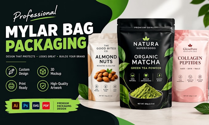 design professional mylar bag packaging and pouch packaging