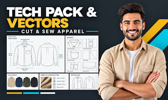 prepare print ready vector files and tech pack for cut and sew apparel
