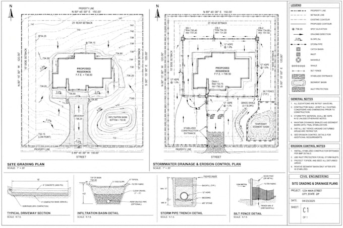 civil engineer for erosion control permit drawing, site grading, drainage plan