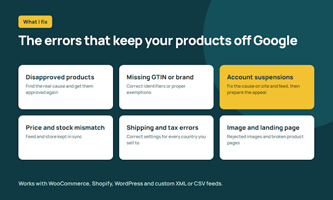 fix google merchant center errors and disapproved products