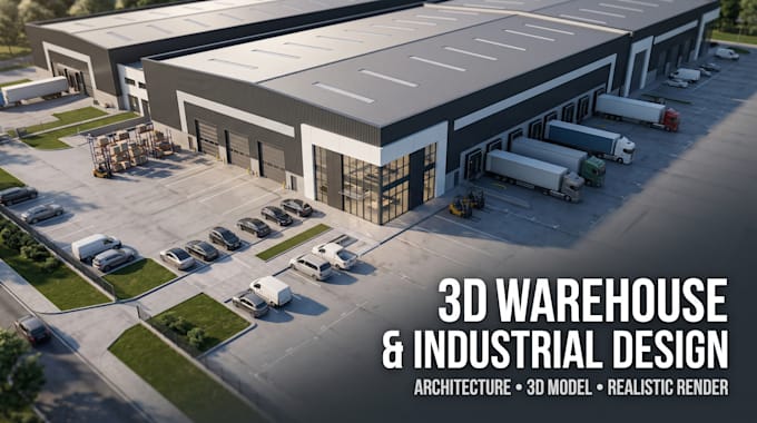 do 3d warehouse design, industrial and commercial building, 3d render