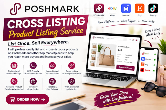 do poshmark cross listing, product listing, and virtual assistant services