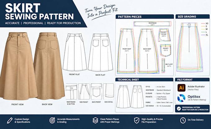 create professional sewing patterns for skirts, jeans and pants