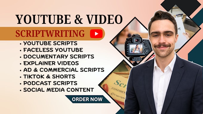 write youtube scripts, podcast video scripts, social media content, documentary