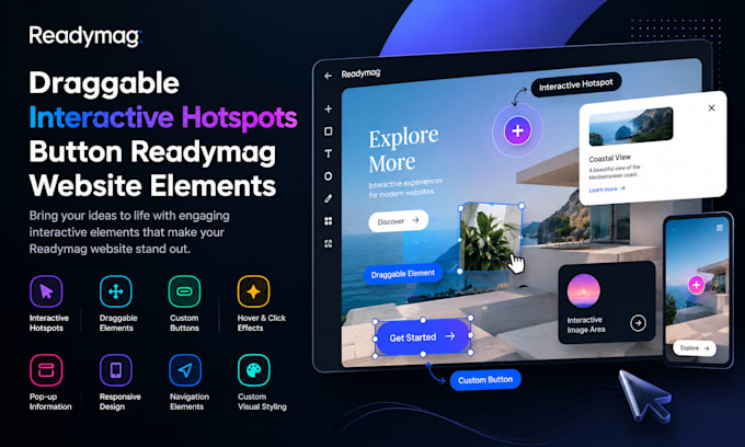 design draggable interactive hotspots button readymag website elements