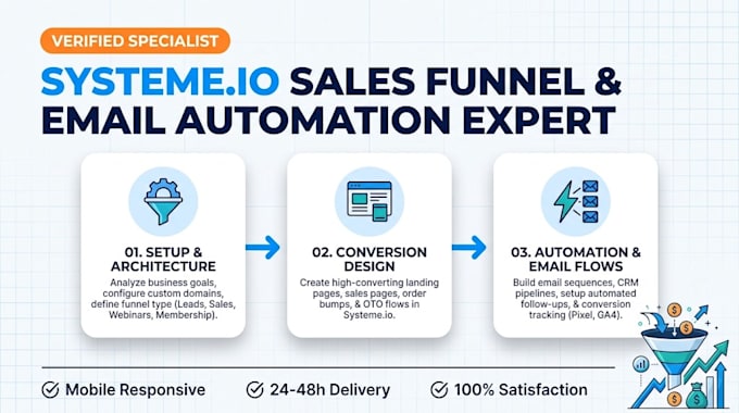 build complete sales funnel and email automation in systeme io
