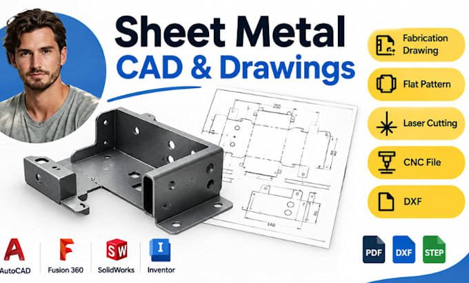 sheet metal cad, fabrication drawing, dxf, laser cutting, flat pattern, cnc file