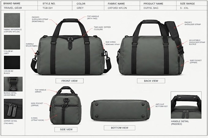 create bag tech pack for backpack, duffel bag and crossbody for bag production