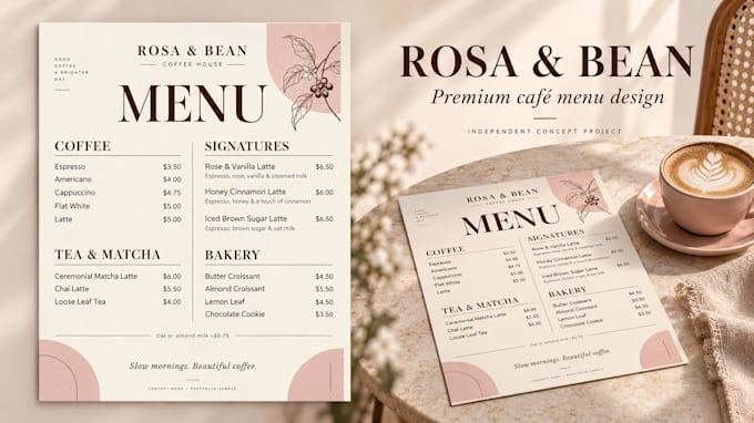 design an elegant restaurant menu or cafe menu