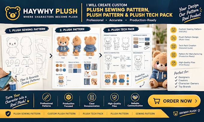 create custom plush sewing pattern plush pattern and plush tech pack