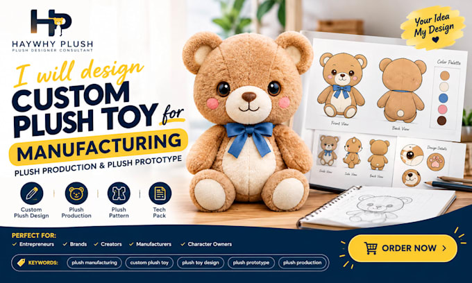 create manufacturing ready plush toy design plush pattern and plush tech pack