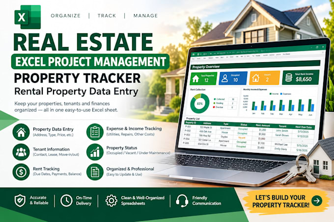 real estate excel project management property tracker rental property data entry