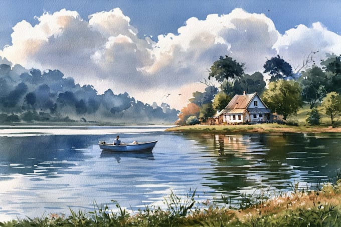 illustrate a watercolor landscape illustration