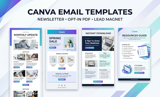 design canva  editable newsletter and email template, email opt in pdf