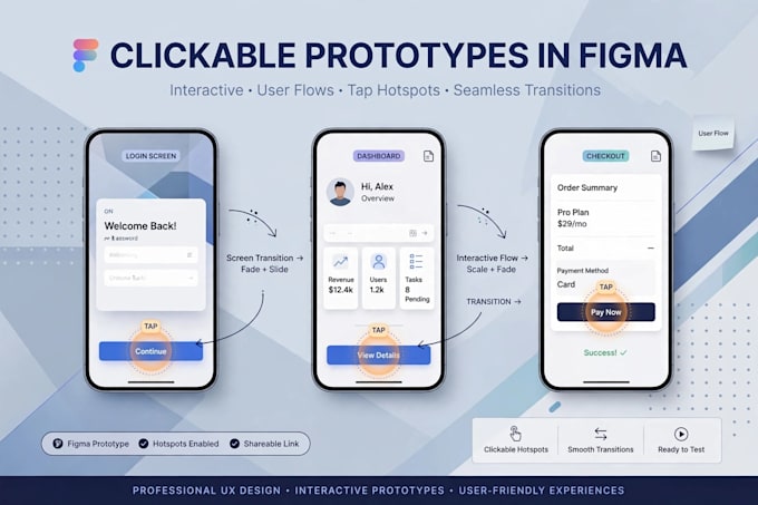 create clickable figma prototype and wireframes for app or website