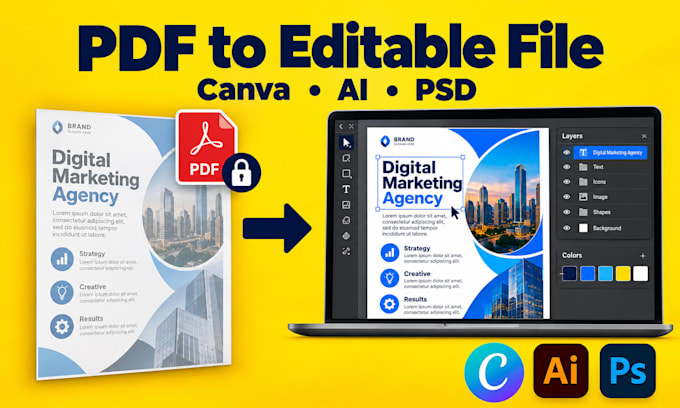 convert pdf or image into editable canva, illustrator or photoshop file