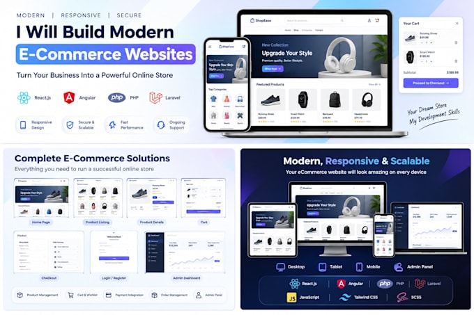 create responsive react, angular, PHP and laravel web apps