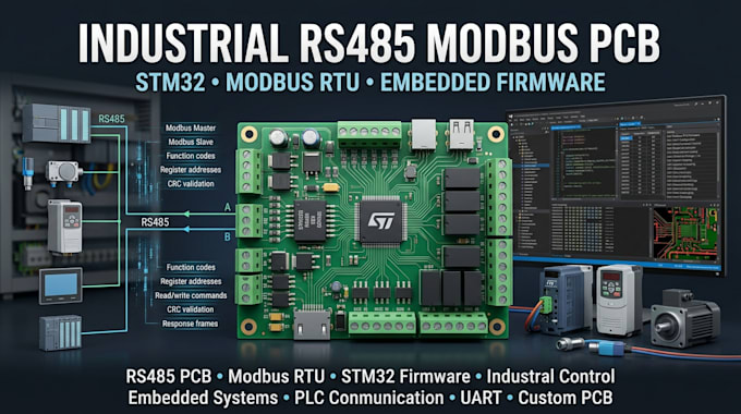 design industrial rs485 modbus control pcb with stm32 firmware