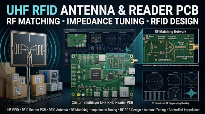 design uhf rfid antenna, reader pcb, rf matching and impedance tuning