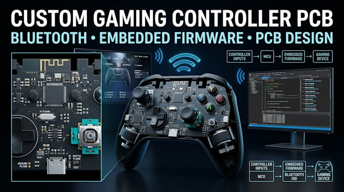 design custom gaming controller pcb, bluetooth and embedded firmware