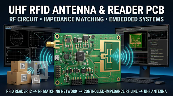 design uhf rfid antenna, reader pcb and high frequency rf circuit embedded