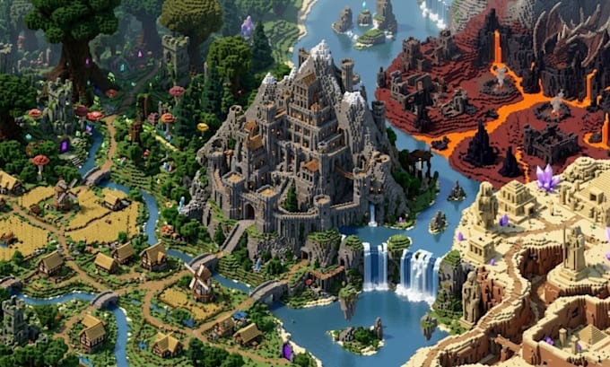 create a custom minecraft fantasy map, adventure world and medieval kingdom