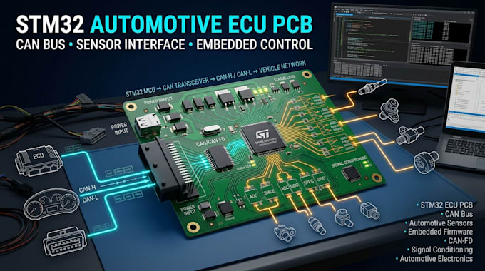 design stm32 automotive ecu, can bus and sensor interface pcb embedded